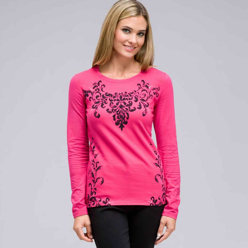 Long Sleeve Crew Neck Top, Begonia Multi, large image number 0